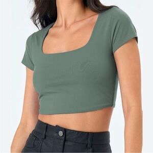 Klassy Network Sage Green Square Neck Crop Top